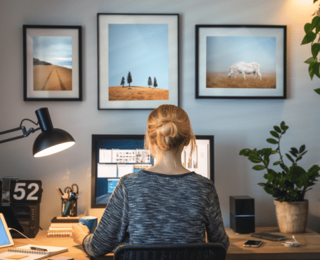 Woman working from home on a computer