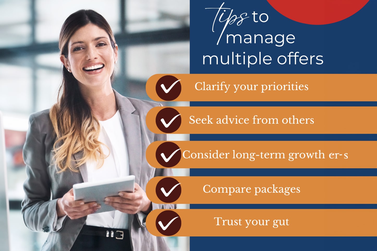 multiple job offers graphic with professional woman