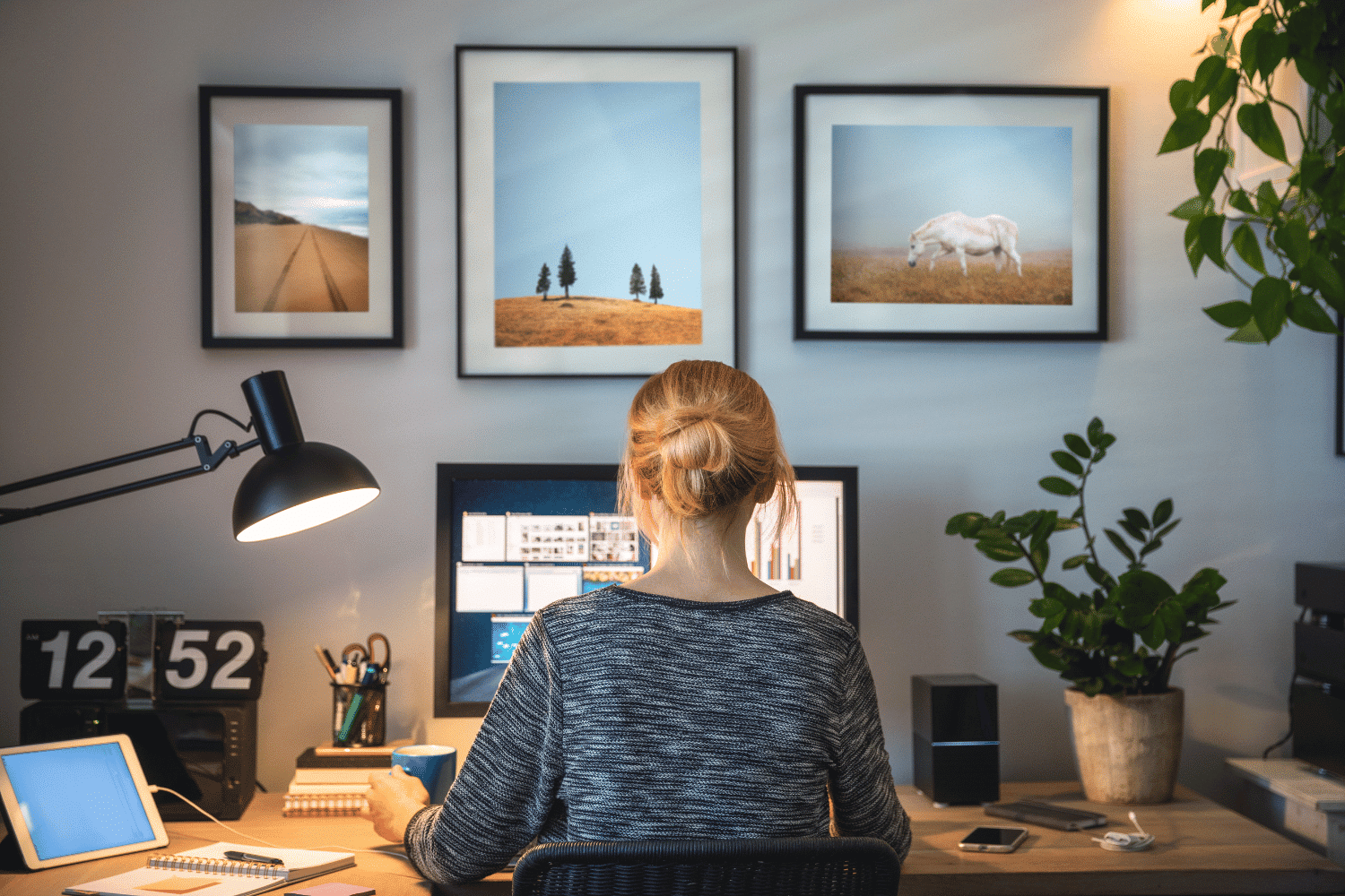 Woman working from home on a computer