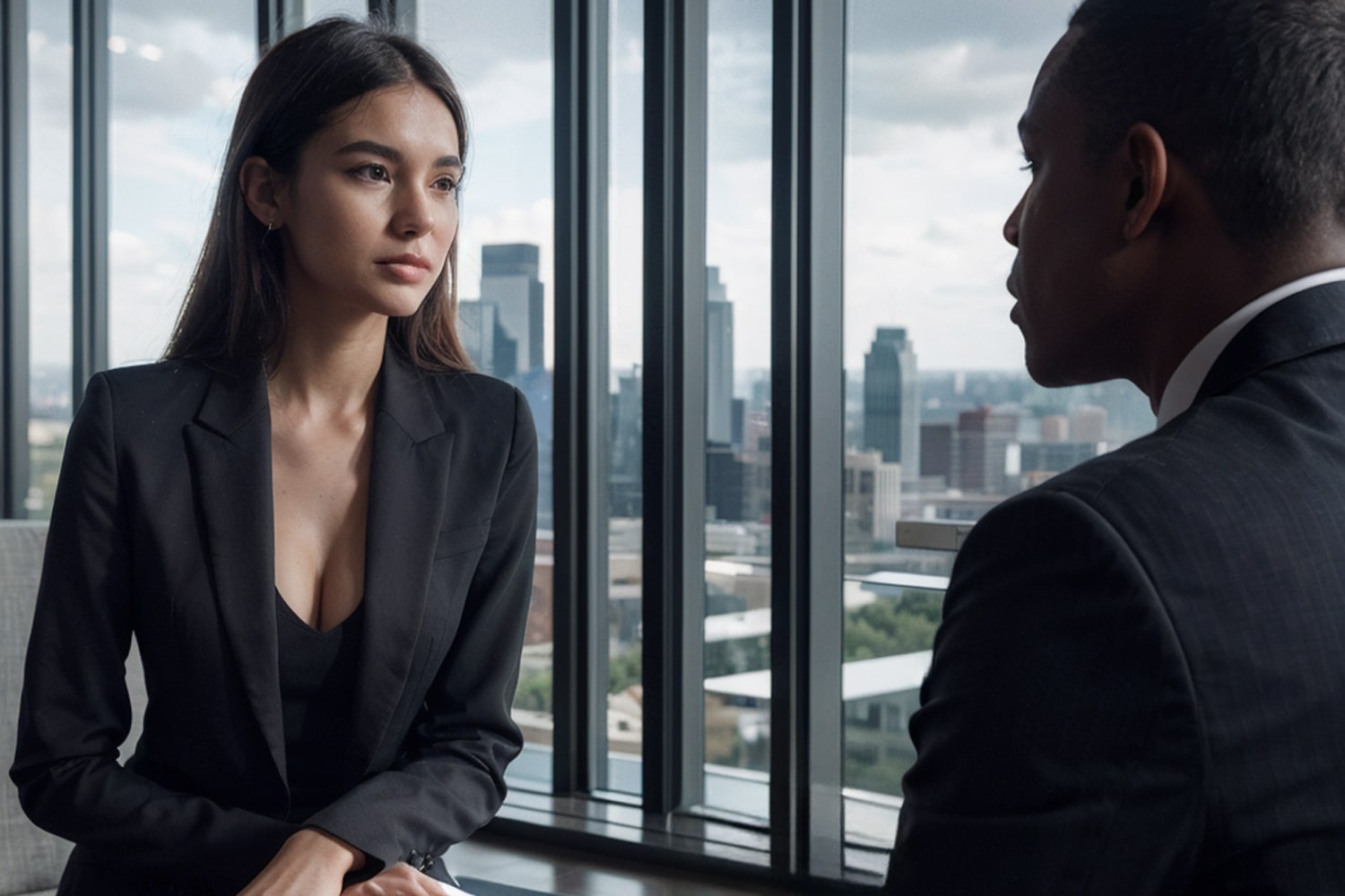 attractive young professional woman interviewing for executive position