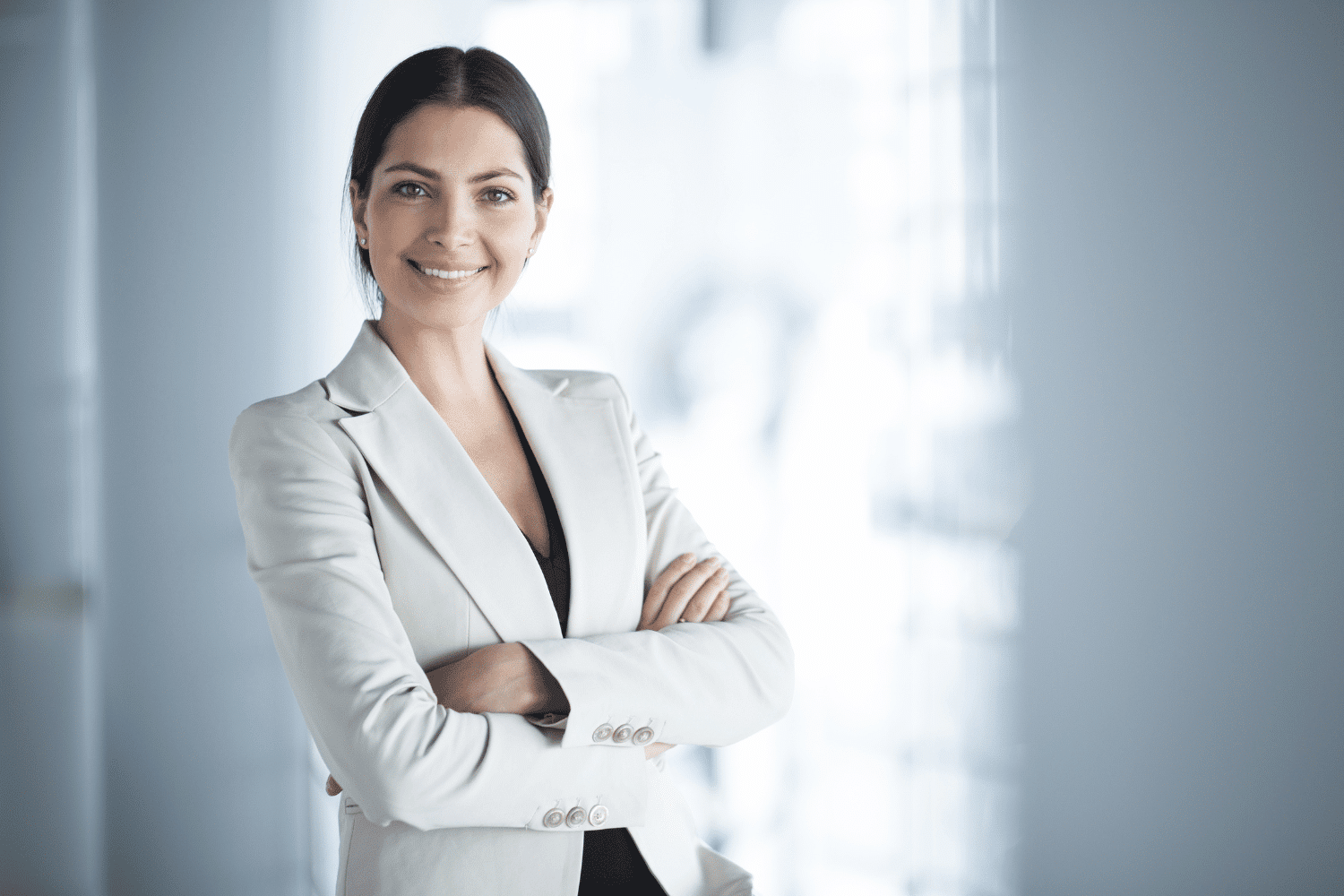 Professional woman in front of blurred office