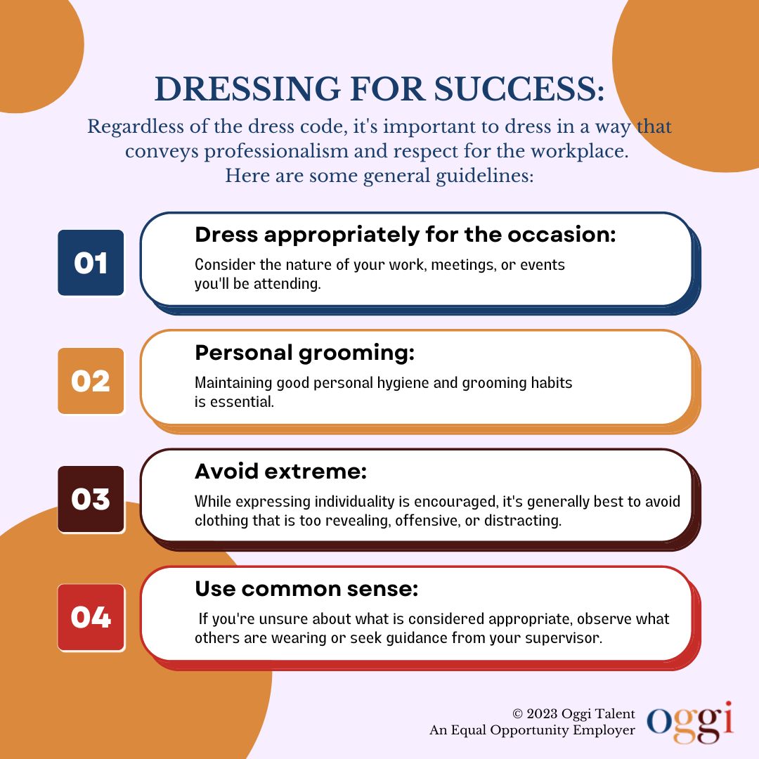 infographic with four tips for dressing for success in the workplace