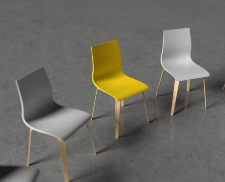five empty chairs on a grey floor