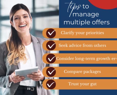 multiple job offers graphic with professional woman