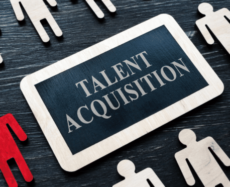 talent acquisition graphic with red and white people icons