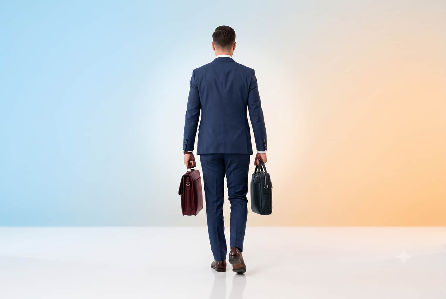 Business leader carrying two briefcases representing a fractional AI finance executive and dual-hat leadership