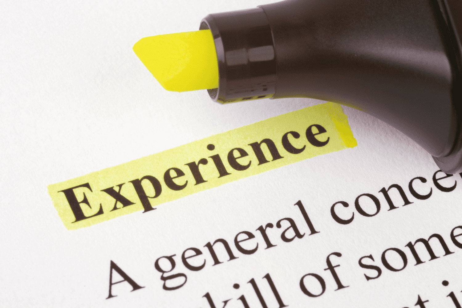 Yellow highlighter emphasizing the word “Experience,” representing the value of CFO industry experience in executive hiring